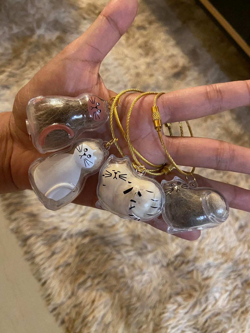 Cat hair memorial keychains